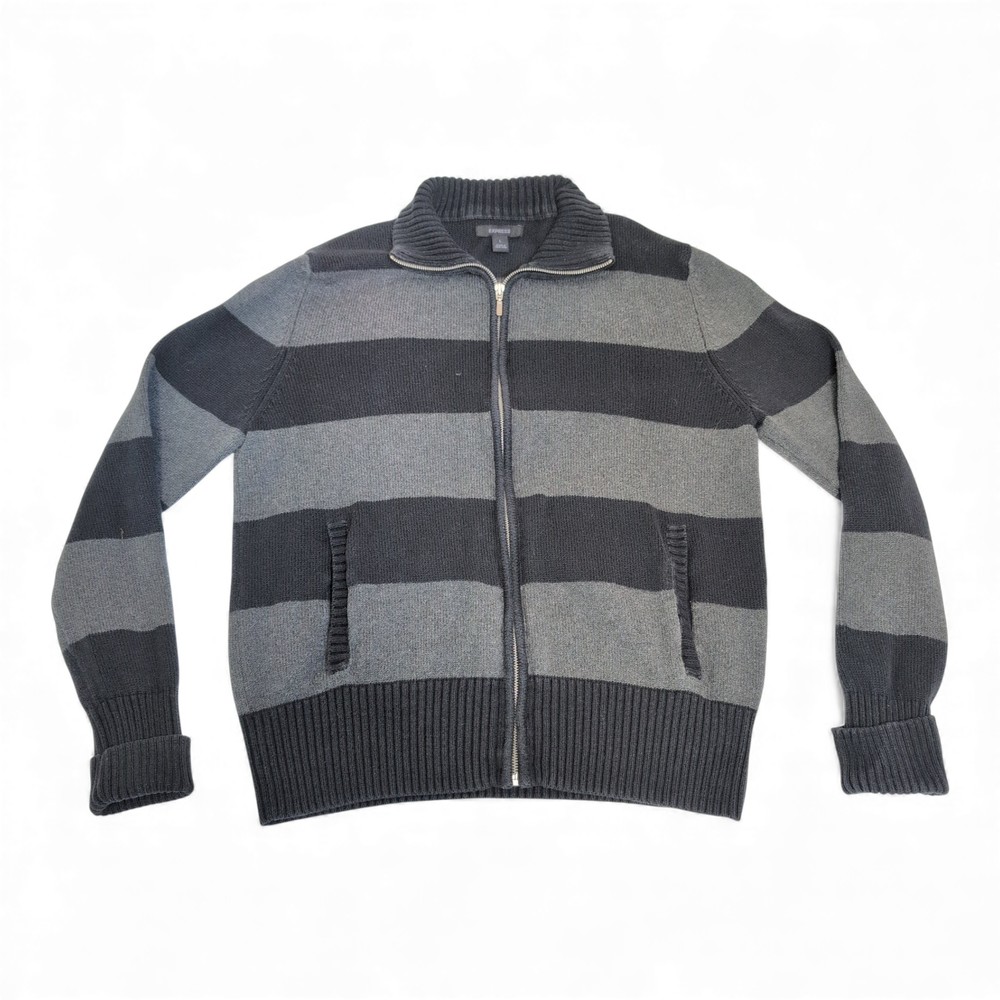 Express‎ Men's Gray Striped Full-Zip Sweater Jacket L